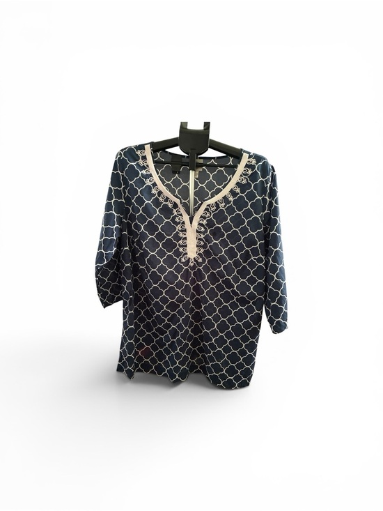 St. John's Bay Tops - St. John's Bay Navy Tunic with Cream Lattice Print and Embroidered V-Neck